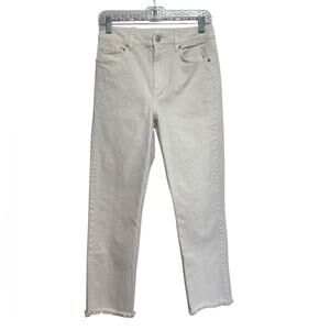 LOFT Frayed High Rise Straight Crop Jeans in Off White - Size 2/26